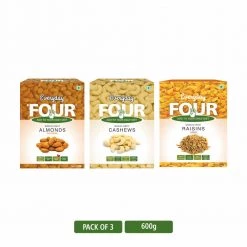 Bagul Foods Grocery Everyday Four Californian Almonds + Cashews Nuts + Long Raisins (Kishmish) |Combo Pack | 200g Each