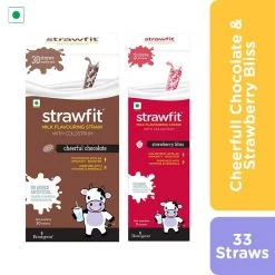 Strawfit 30 Chocolate & 3 Strawberry, Milk Flavoring Straw - Total 33 Straws (2 Packs) (240 G)