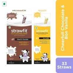 Strawfit 30 Chocolate & 3 Vanilla, Milk Flavoring Straw - Total 33 Straws (2 Packs) (240 G)