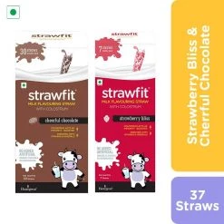 Snacks & Beverages Strawfit 30 Chocolate & 7 Strawberry, Milk Flavoring Straw - Total 37 Straws (2 Packs) (240 G)