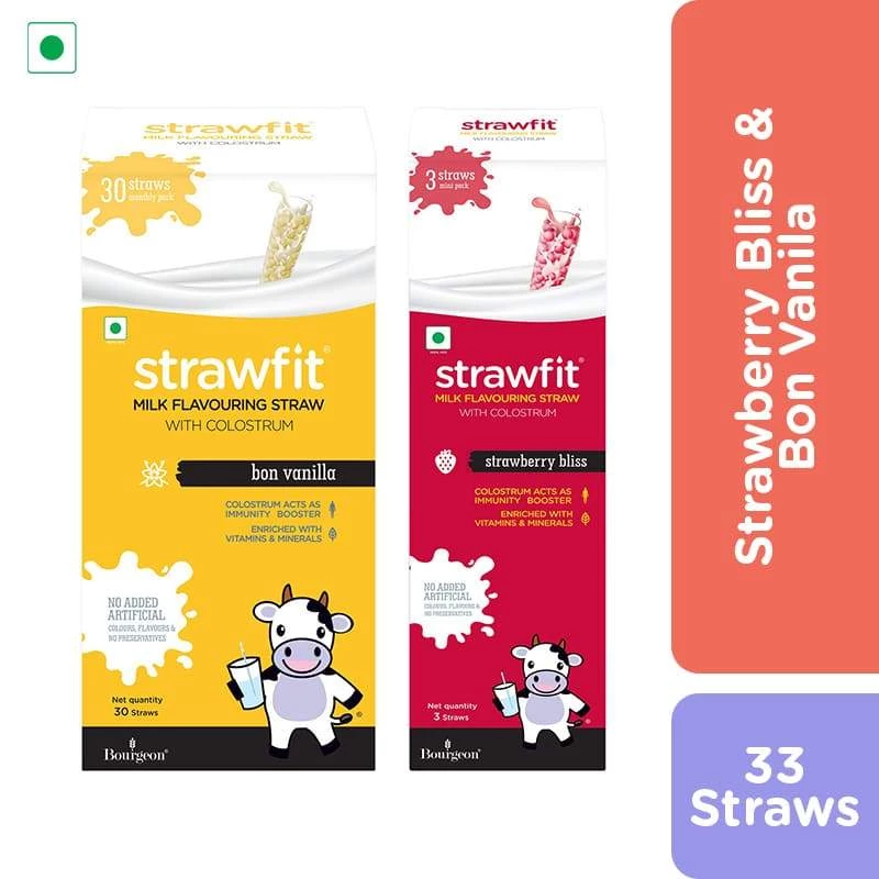 Strawfit 30 Vanilla & 3 Strawberry, Milk Flavoring Straw - Total 33 Straws (2 Packs) (240 G) 3 Strawfit 30 Vanilla & 3 Strawberry, Milk Flavoring Straw - Total 33 Straws (2 Packs) (240 G)