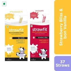 Snacks & Beverages Strawfit 30 Vanilla & 7 Strawberry, Milk Flavoring Straw - Total 37 Straws (2 Packs) (240 G)