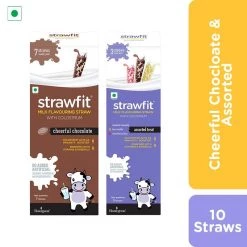 Snacks & Beverages Strawfit 7 Chocolate & 3 Assorted, Milk Flavoring Straw - Total 10 Straws (2 Packs) (110 G)