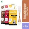 Snacks & Beverages Strawfit 7 Chocolate, 7 Strawberry & 7 Vanilla, Milk Flavoring Straw - Total 21 Straws (3 Packs) (210 G)