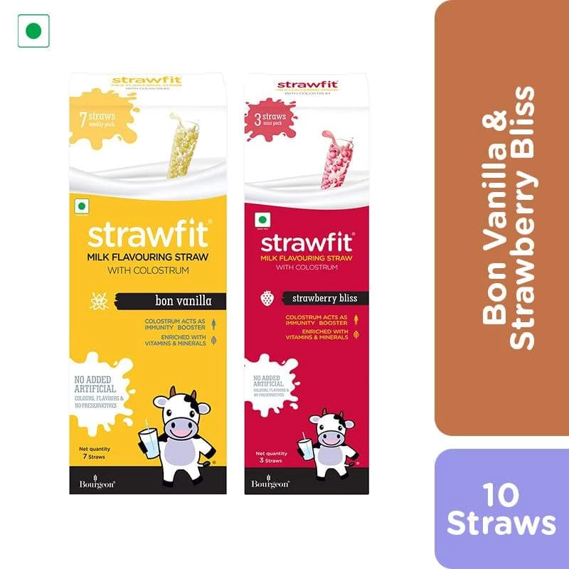 Snacks & Beverages Strawfit 7 Vanilla & 3 Strawberry, Milk Flavoring Straw - Total 10 Straws (2 Packs) (110 G) 3 Snacks & Beverages Strawfit 7 Vanilla & 3 Strawberry, Milk Flavoring Straw - Total 10 Straws (2 Packs) (110 G)