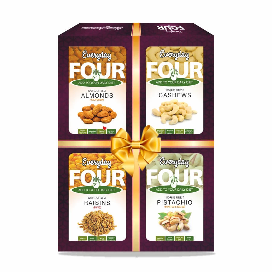 Bagul Foods Grocery Everyday Four Dry Fruits Gift Box 800g |Pack Of 4 | 4 Bagul Foods Grocery Everyday Four Dry Fruits Gift Box 800g |Pack Of 4 |