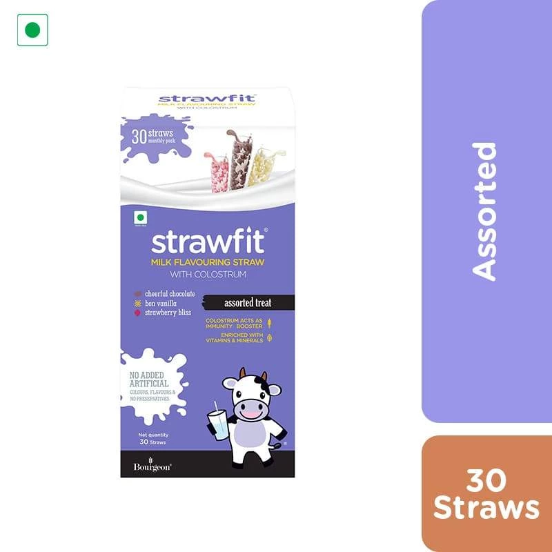 Strawfit Assorted (Chocolate, Vanilla, Strawberry), Milk Flavoring Straw - 30 Straws (1 Pack) (240 G) Snacks & Beverages