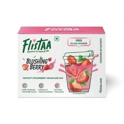 Flistaa Blushing Berry Strawberry Instant Milkshake Mix (6 Sachets & FREE Shaker- Buy 2 Get 1 Free) Snacks & Beverages