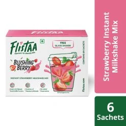 Flistaa Blushing Berry Strawberry Instant Milkshake Mix (6 Sachets & FREE Shaker- Buy 2 Get 1 Free) Snacks & Beverages