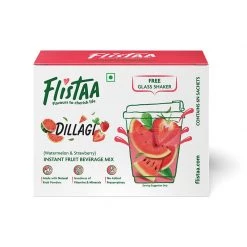 Flistaa Dillagi (Watermelon & Strawberry) Instant Juice Mix (6 Sachets & FREE Shaker-Buy 2 Get 1 Free) Snacks & Beverages