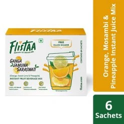 Flistaa Ganga Jamuna Saraswati (Orange, Mosambi & Pineapple) Instant Juice Mix (6 Sachets & FREE Shaker-Buy 2 Get 1 Free)