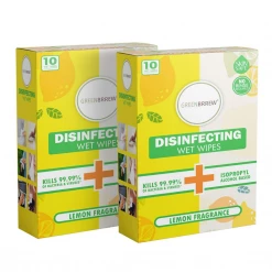 Greenbrew Personal & Home Care Greenbrrew Disinfectant Wet Wipes (Lemon) - (Pack Of 2) 10 Sachets