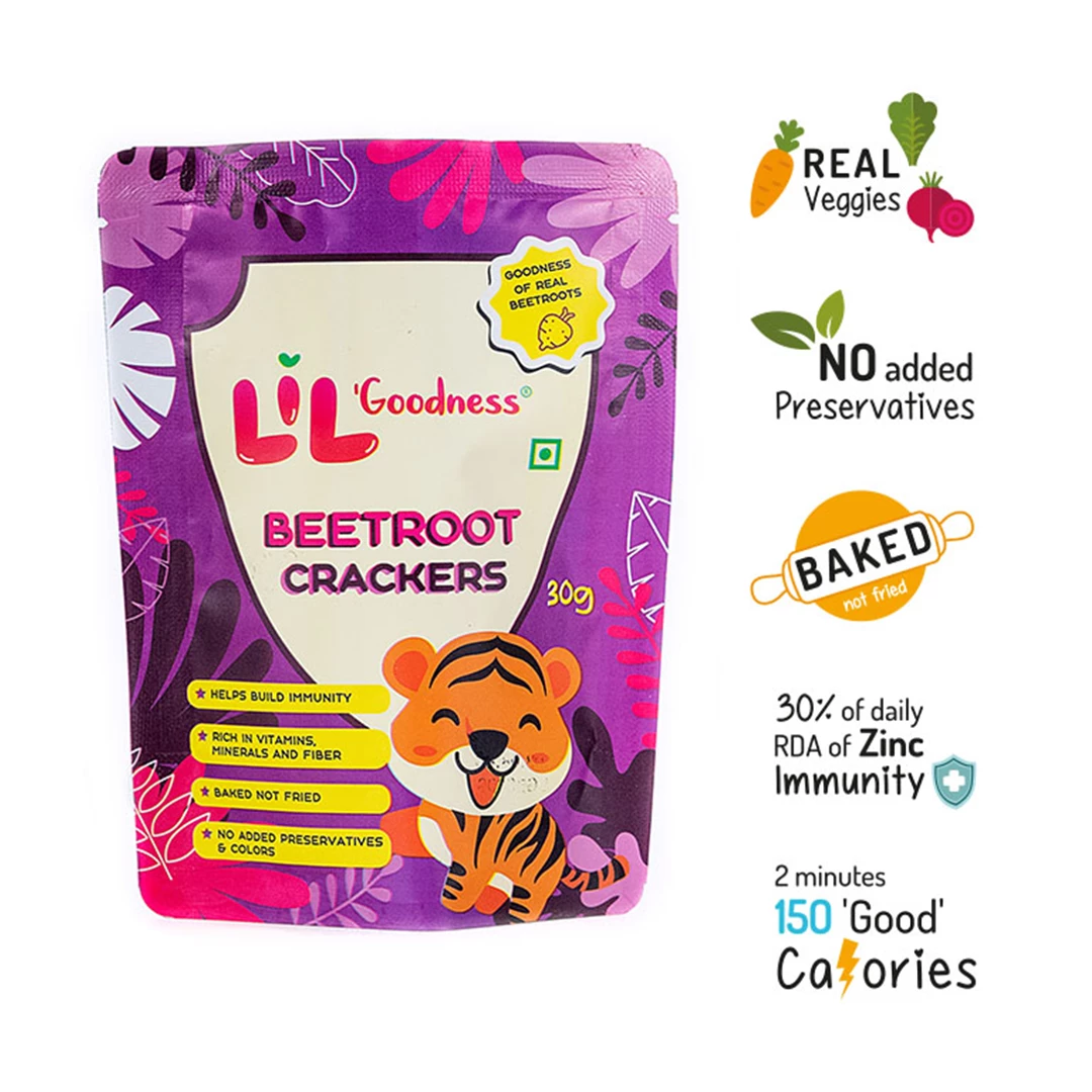 Lil Goodness Lil'Goodness Multigrain Beetroot Crackers (30 G) (Pack Of 8) Snacks & Beverages 3 Lil Goodness Lil'Goodness Multigrain Beetroot Crackers (30 G) (Pack Of 8) Snacks & Beverages