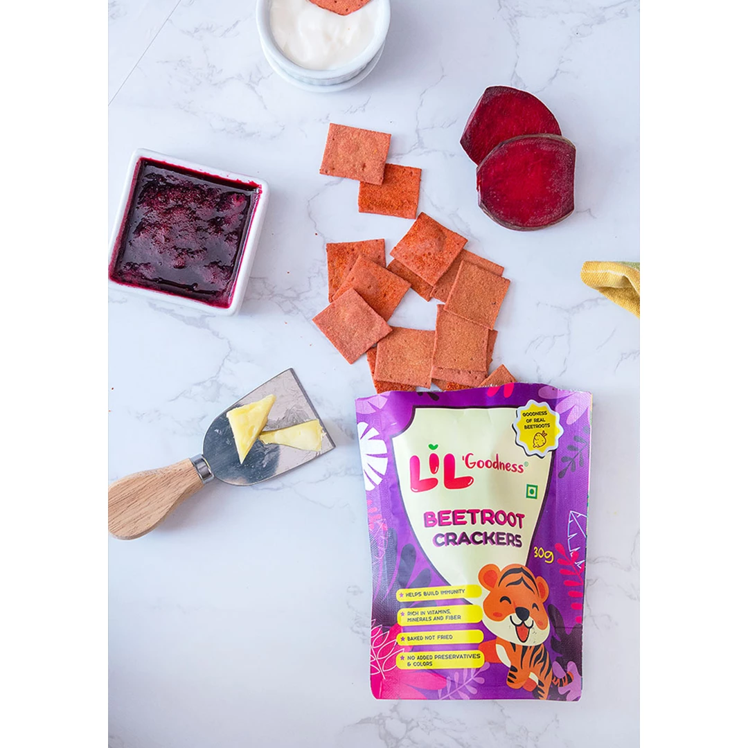 Lil Goodness Lil'Goodness Multigrain Beetroot Crackers (30 G) (Pack Of 8) Snacks & Beverages 4 Lil Goodness Lil'Goodness Multigrain Beetroot Crackers (30 G) (Pack Of 8) Snacks & Beverages