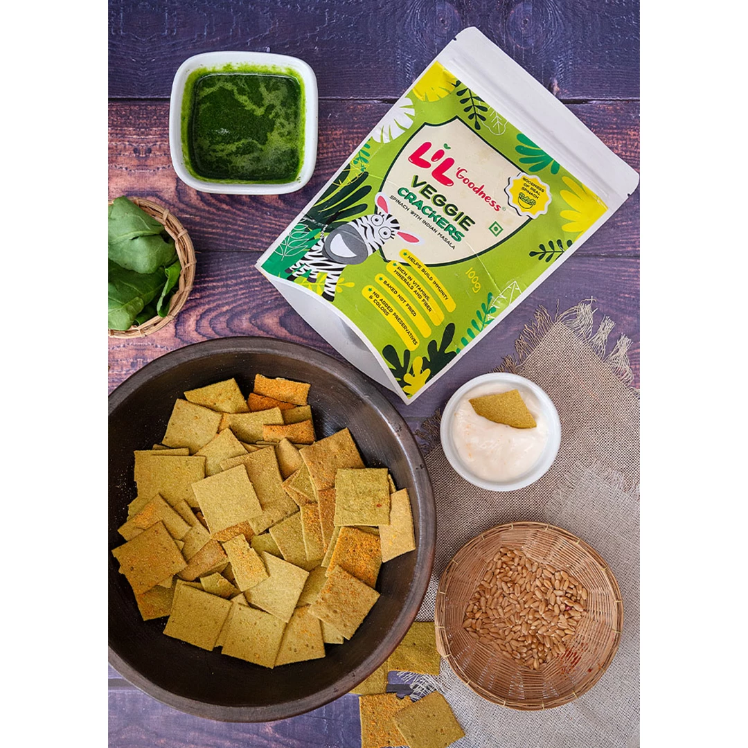 Lil Goodness Lil'Goodness Tasty Crunchy Spinach Crackers - 100g (Pack Of 3) 4 Lil Goodness Lil'Goodness Tasty Crunchy Spinach Crackers - 100g (Pack Of 3)