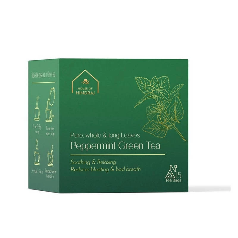Hindraj Tea Hindraj Herbal Peppermint Green Tea Bags - (1 Box Of 15 Sachets) Grocery 4 Hindraj Tea Hindraj Herbal Peppermint Green Tea Bags - (1 Box Of 15 Sachets) Grocery