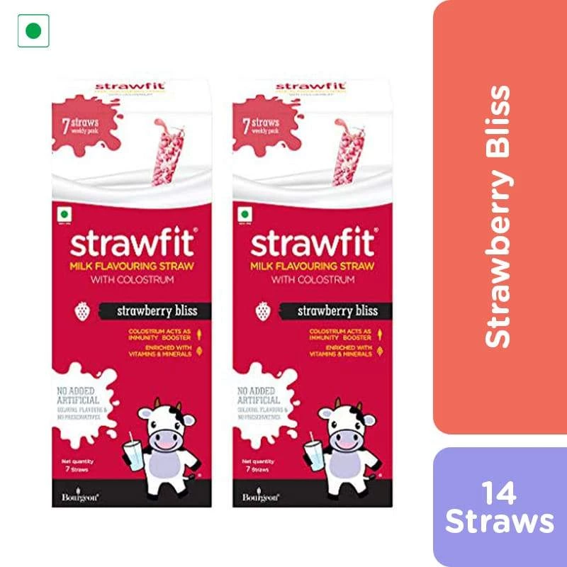 Strawfit Strawberry, Milk Flavoring Straw - 14 Straws (2 Packs) (140 G)