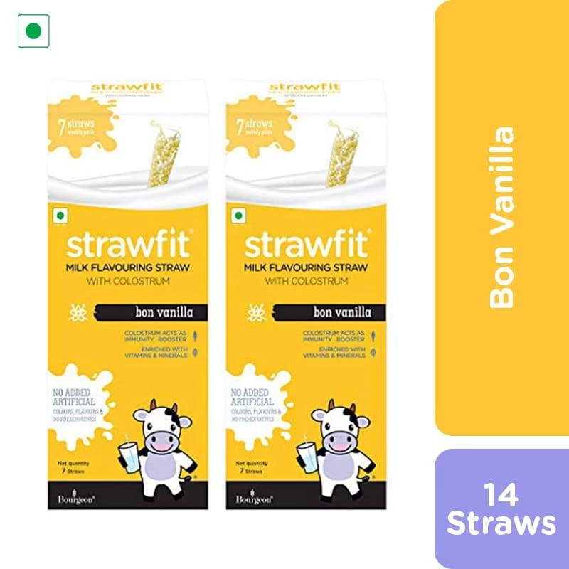 Strawfit Vanilla, Milk Flavoring Straw - 14 Straws (2 Packs) (140 G)