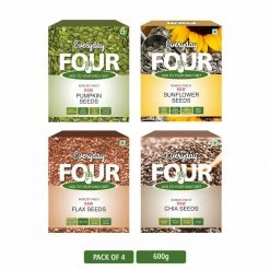 Bagul Foods Snacks & Beverages Everyday Four Raw Pumpkin + Raw Sunflower + Raw Flax + Raw Chia 150g Each |Pack Of 4 |