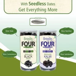 Bagul Foods Everyday Four Seedless Black Dates + Seedless Kalmi Dates (Khajoor) 400g Each