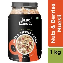 Snacks & Beverages True Elements Crunchy Nuts & Berries Muesli, With Almonds And Cranberries (1 Kg)