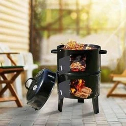 Peng Essentials 3 In 1 Triple Layered Barrel Barbecue Grill, Smoker And Fire Pit